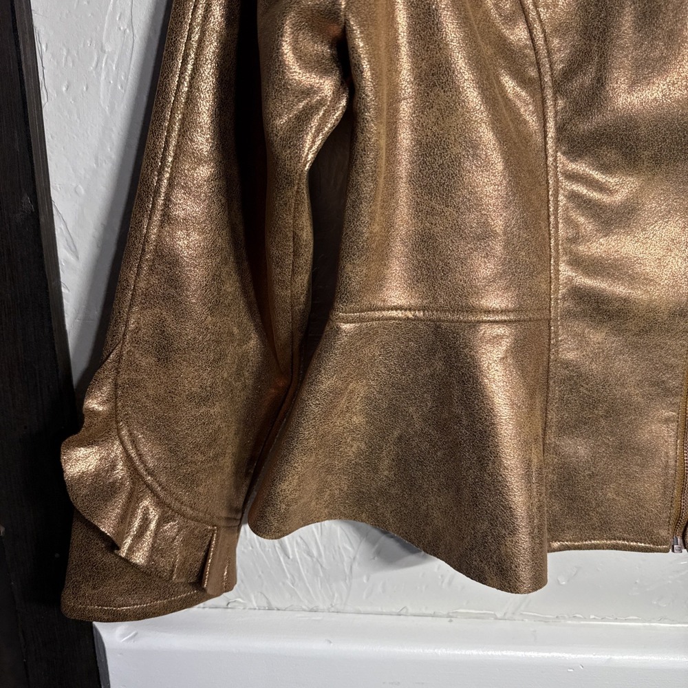 C Wonder Christian Siriano Metallic Knit Ruffle Jacket In Bronze WM M PETITE NWT - Picture 4 of 9